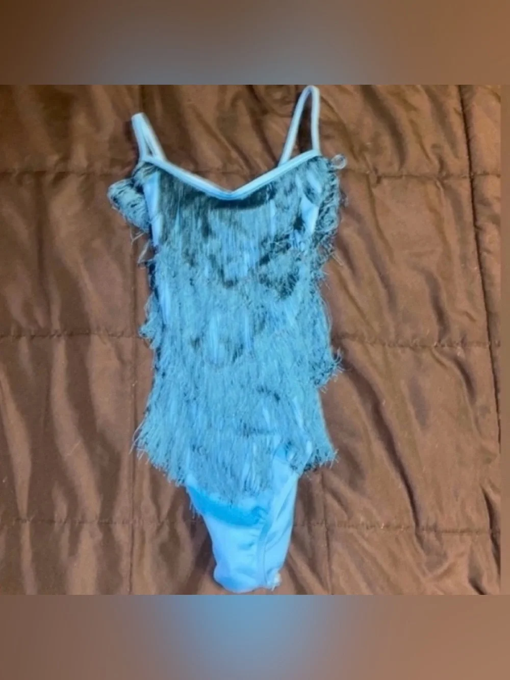 Blue Fringe Leotard with Sequin Shorts for Kids